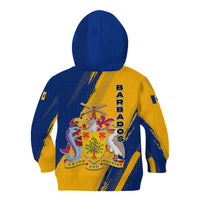 Barbados Trident and Coat of Arms Kid Hoodie with Blue Yellow Patriotic Graphic - Wonder Print Shop