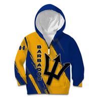 Barbados Trident and Coat of Arms Kid Hoodie with Blue Yellow Patriotic Graphic - Wonder Print Shop