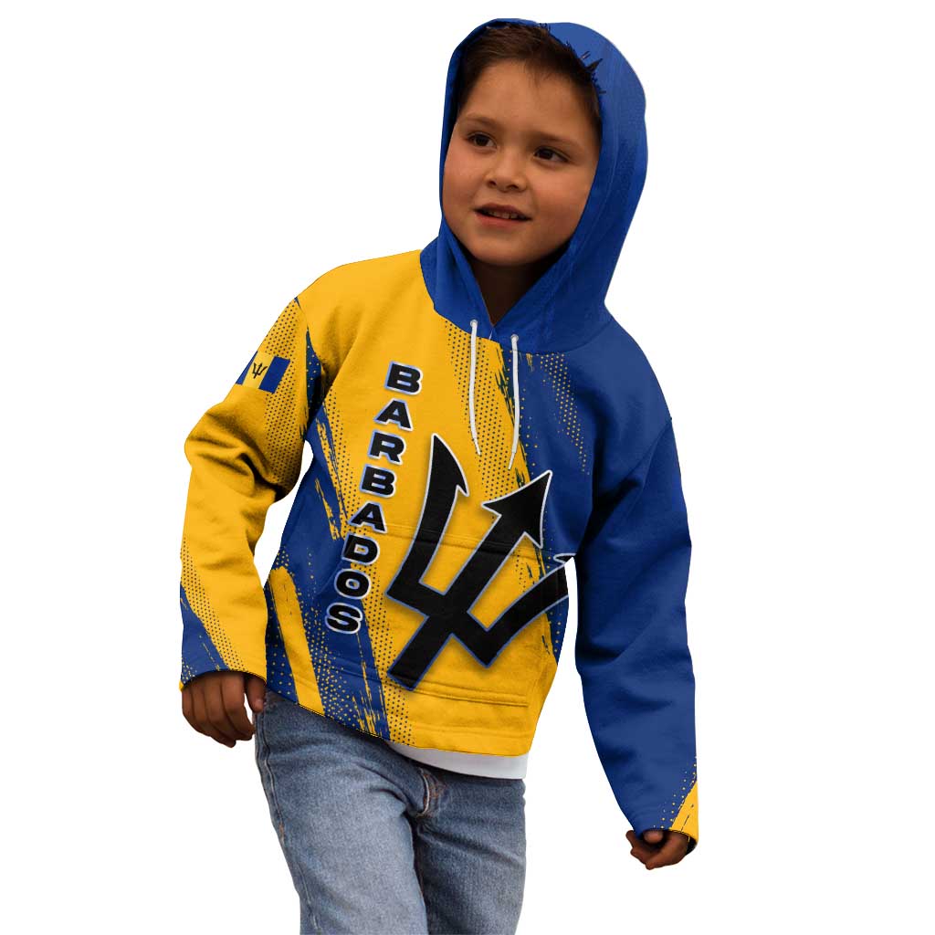 Barbados Trident and Coat of Arms Kid Hoodie with Blue Yellow Patriotic Graphic - Wonder Print Shop