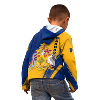 Barbados Trident and Coat of Arms Kid Hoodie with Blue Yellow Patriotic Graphic - Wonder Print Shop