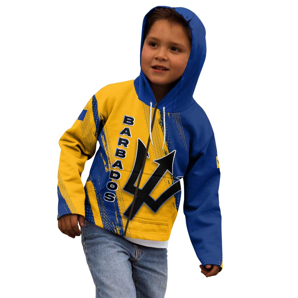 Barbados Trident and Coat of Arms Kid Hoodie with Blue Yellow Patriotic Graphic - Wonder Print Shop