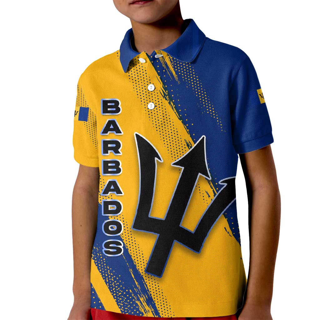 Barbados Trident and Coat of Arms Kid Polo Shirt with Blue Yellow Patriotic Graphic - Wonder Print Shop