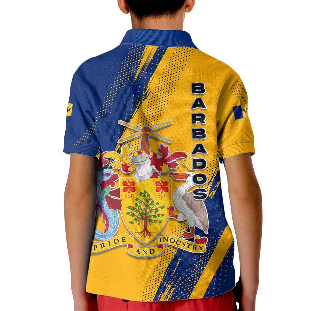 Barbados Trident and Coat of Arms Kid Polo Shirt with Blue Yellow Patriotic Graphic - Wonder Print Shop