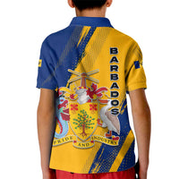Barbados Trident and Coat of Arms Kid Polo Shirt with Blue Yellow Patriotic Graphic - Wonder Print Shop