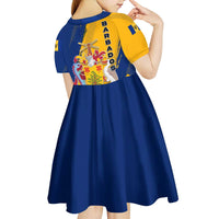 Barbados Trident and Coat of Arms Kid Short Sleeve Dress with Blue Yellow Patriotic Graphic - Wonder Print Shop