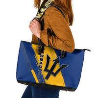 Barbados Trident and Coat of Arms Leather Tote Bag with Blue Yellow Patriotic Graphic - Wonder Print Shop