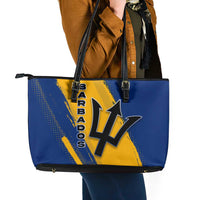 Barbados Trident and Coat of Arms Leather Tote Bag with Blue Yellow Patriotic Graphic - Wonder Print Shop