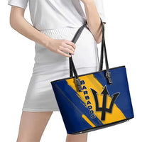 Barbados Trident and Coat of Arms Leather Tote Bag with Blue Yellow Patriotic Graphic - Wonder Print Shop