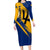 Barbados Trident and Coat of Arms Long Sleeve Bodycon Dress with Blue Yellow Patriotic Graphic - Wonder Print Shop