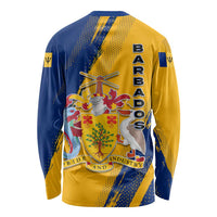 Barbados Trident and Coat of Arms Long Sleeve Shirt with Blue Yellow Patriotic Graphic - Wonder Print Shop