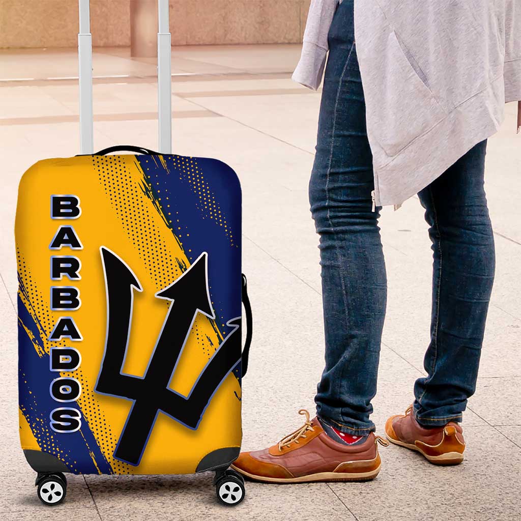 Barbados Trident and Coat of Arms Luggage Cover with Blue Yellow Patriotic Graphic - Wonder Print Shop