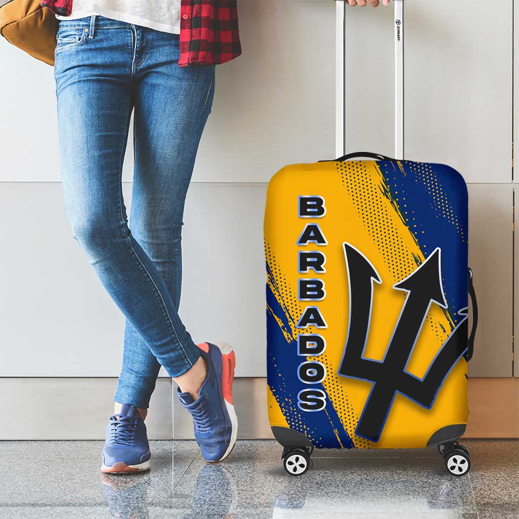Barbados Trident and Coat of Arms Luggage Cover with Blue Yellow Patriotic Graphic - Wonder Print Shop