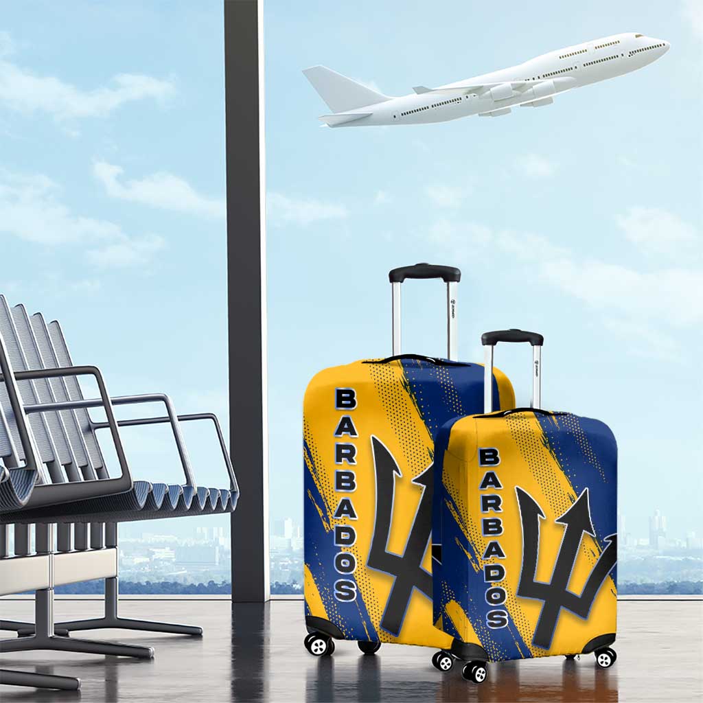Barbados Trident and Coat of Arms Luggage Cover with Blue Yellow Patriotic Graphic - Wonder Print Shop