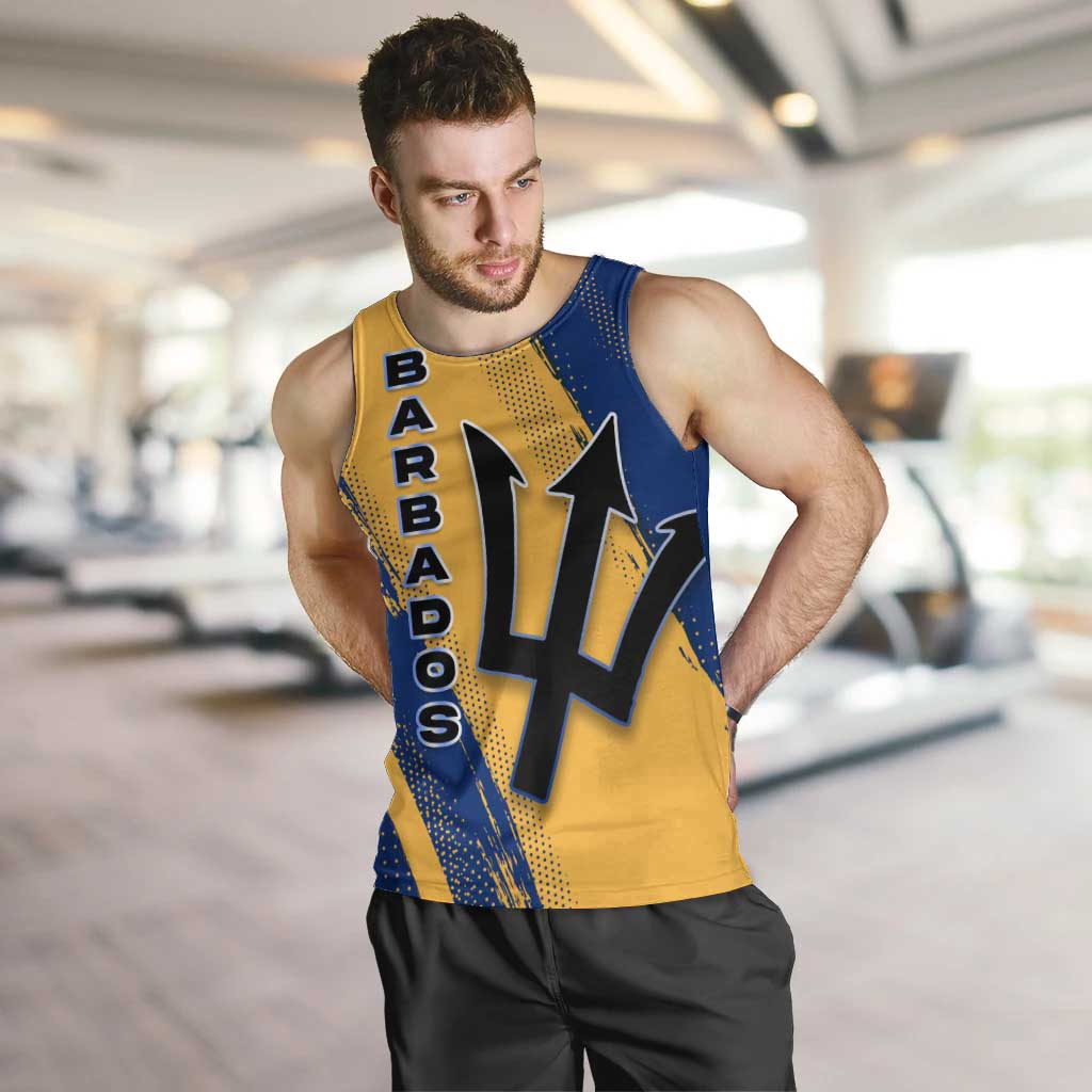 Barbados Trident and Coat of Arms Men Tank Top with Blue Yellow Patriotic Graphic - Wonder Print Shop