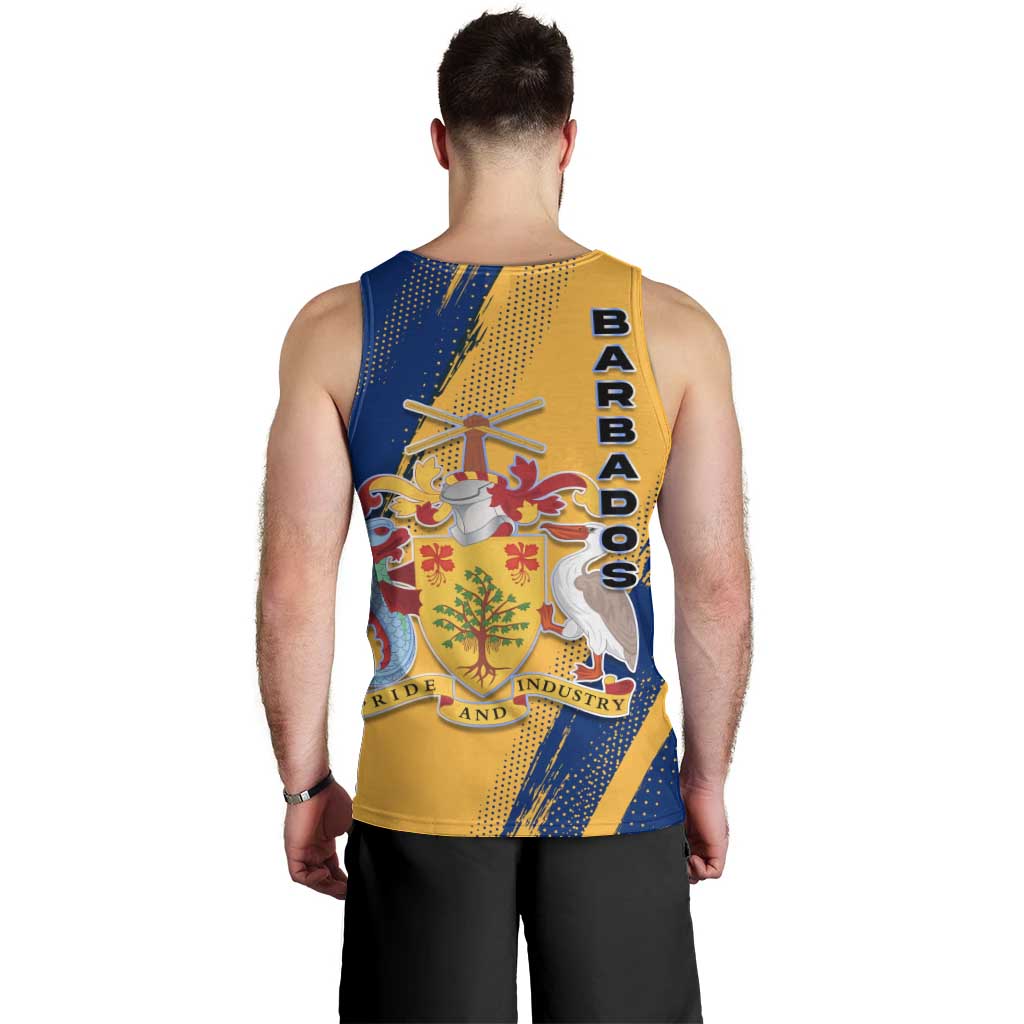 Barbados Trident and Coat of Arms Men Tank Top with Blue Yellow Patriotic Graphic - Wonder Print Shop