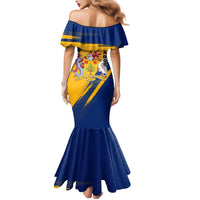 Barbados Trident and Coat of Arms Mermaid Dress with Blue Yellow Patriotic Graphic - Wonder Print Shop