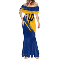 Barbados Trident and Coat of Arms Mermaid Dress with Blue Yellow Patriotic Graphic - Wonder Print Shop