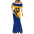 Barbados Trident and Coat of Arms Mermaid Dress with Blue Yellow Patriotic Graphic - Wonder Print Shop