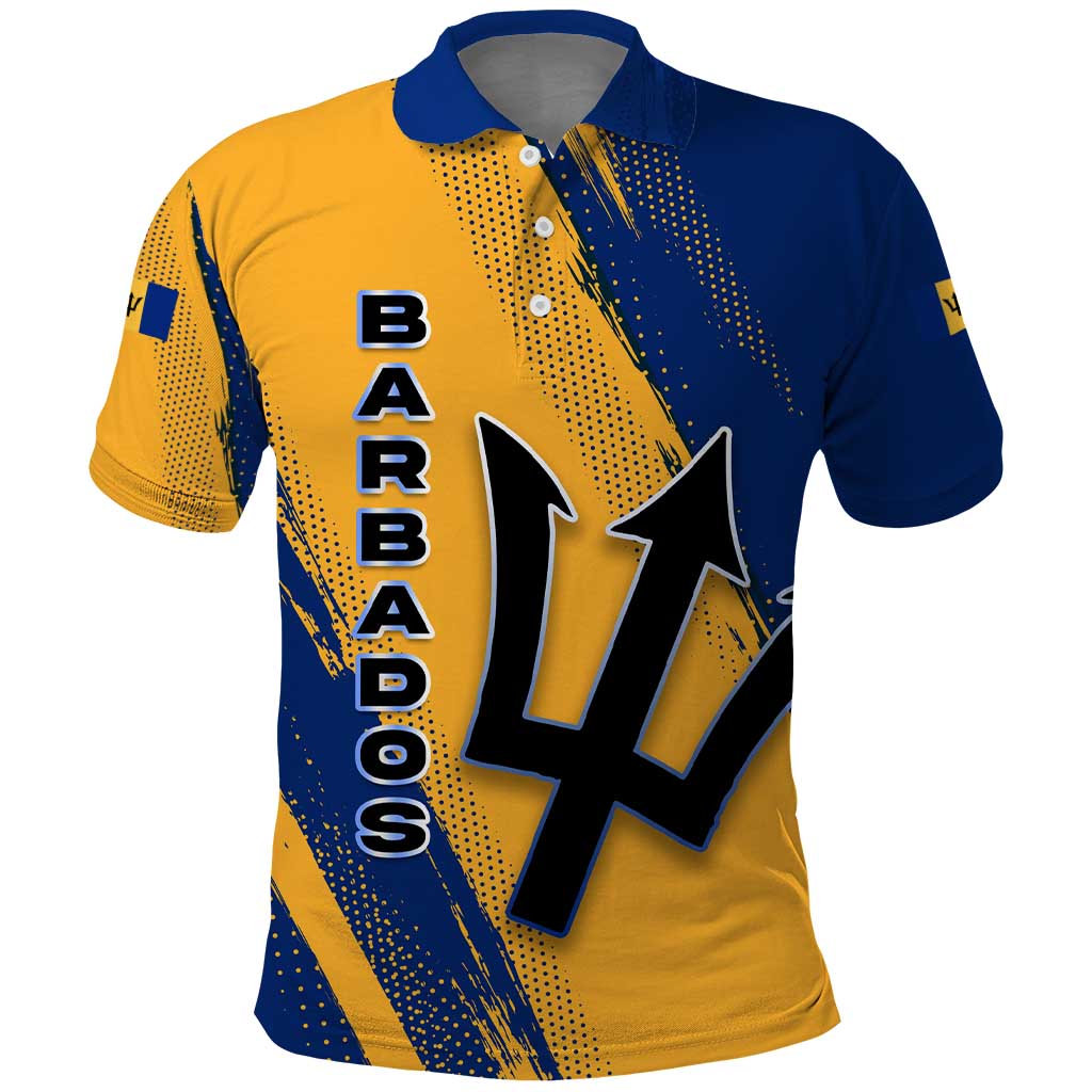 Barbados Trident and Coat of Arms Polo Shirt with Blue Yellow Patriotic Graphic - Wonder Print Shop