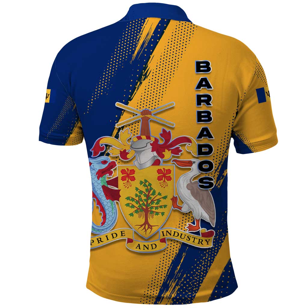 Barbados Trident and Coat of Arms Polo Shirt with Blue Yellow Patriotic Graphic - Wonder Print Shop