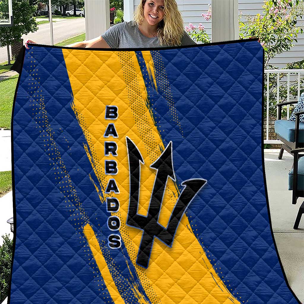 Barbados Trident and Coat of Arms Quilt with Blue Yellow Patriotic Graphic - Wonder Print Shop