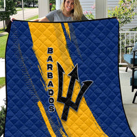 Barbados Trident and Coat of Arms Quilt with Blue Yellow Patriotic Graphic - Wonder Print Shop