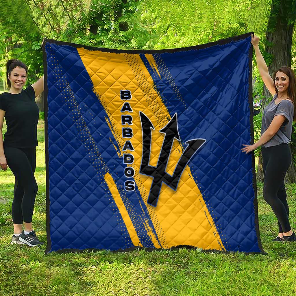 Barbados Trident and Coat of Arms Quilt with Blue Yellow Patriotic Graphic - Wonder Print Shop