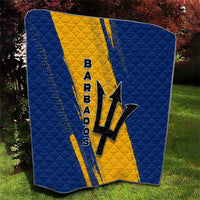 Barbados Trident and Coat of Arms Quilt with Blue Yellow Patriotic Graphic - Wonder Print Shop
