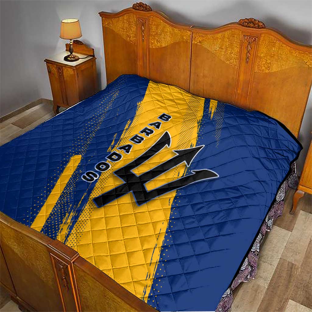 Barbados Trident and Coat of Arms Quilt with Blue Yellow Patriotic Graphic - Wonder Print Shop