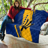 Barbados Trident and Coat of Arms Quilt with Blue Yellow Patriotic Graphic - Wonder Print Shop