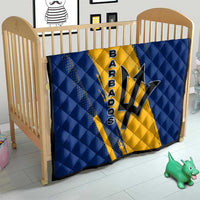 Barbados Trident and Coat of Arms Quilt with Blue Yellow Patriotic Graphic - Wonder Print Shop