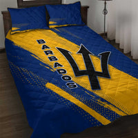 Barbados Trident and Coat of Arms Quilt Bed Set with Blue Yellow Patriotic Graphic - Wonder Print Shop