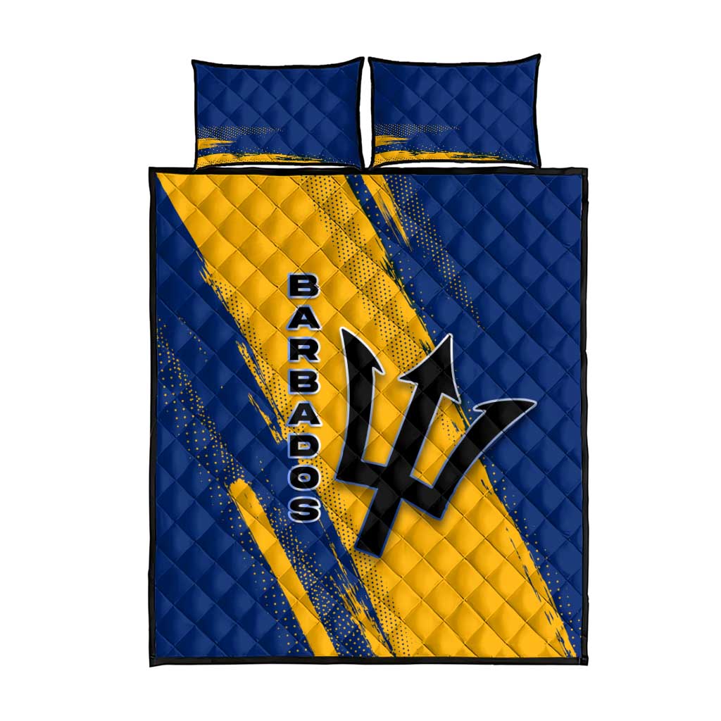 Barbados Trident and Coat of Arms Quilt Bed Set with Blue Yellow Patriotic Graphic - Wonder Print Shop