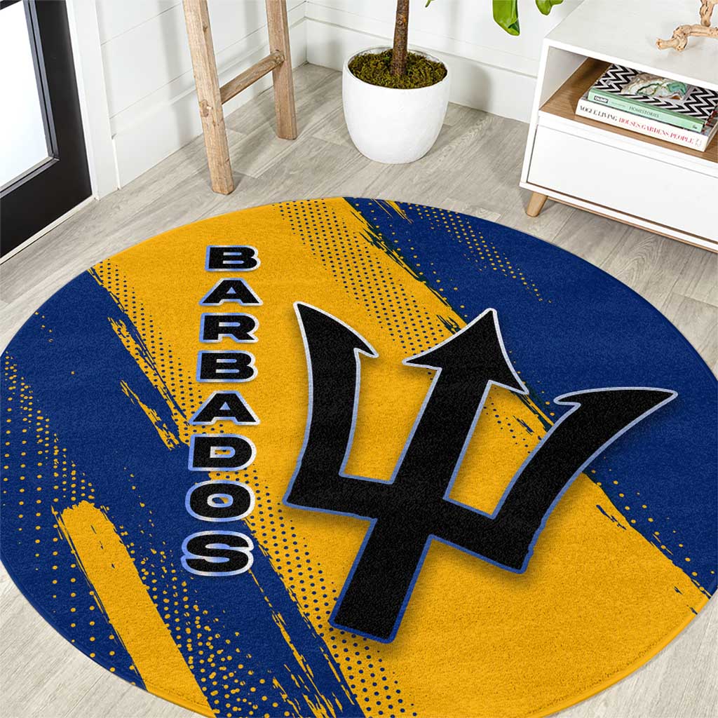 Barbados Trident and Coat of Arms Round Carpet with Blue Yellow Patriotic Graphic - Wonder Print Shop