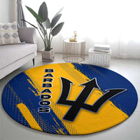 Barbados Trident and Coat of Arms Round Carpet with Blue Yellow Patriotic Graphic - Wonder Print Shop