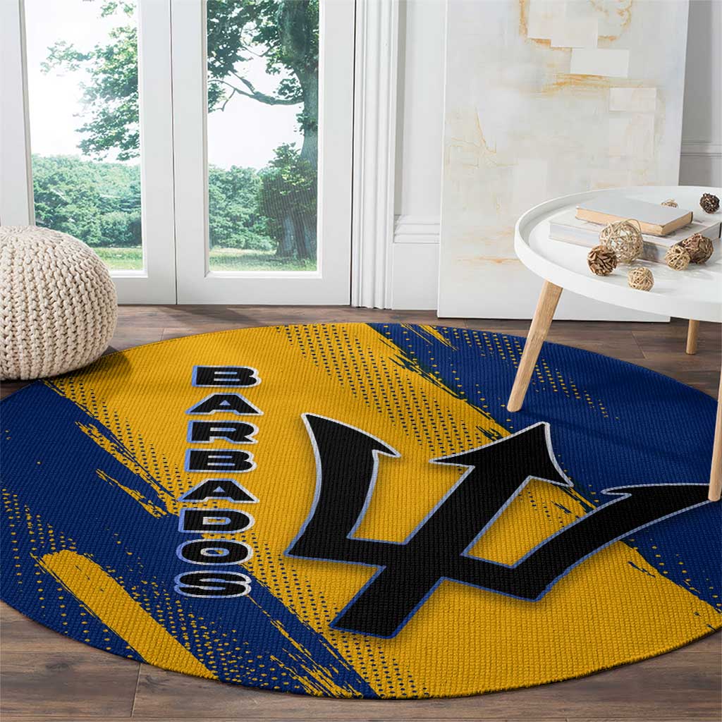 Barbados Trident and Coat of Arms Round Carpet with Blue Yellow Patriotic Graphic - Wonder Print Shop