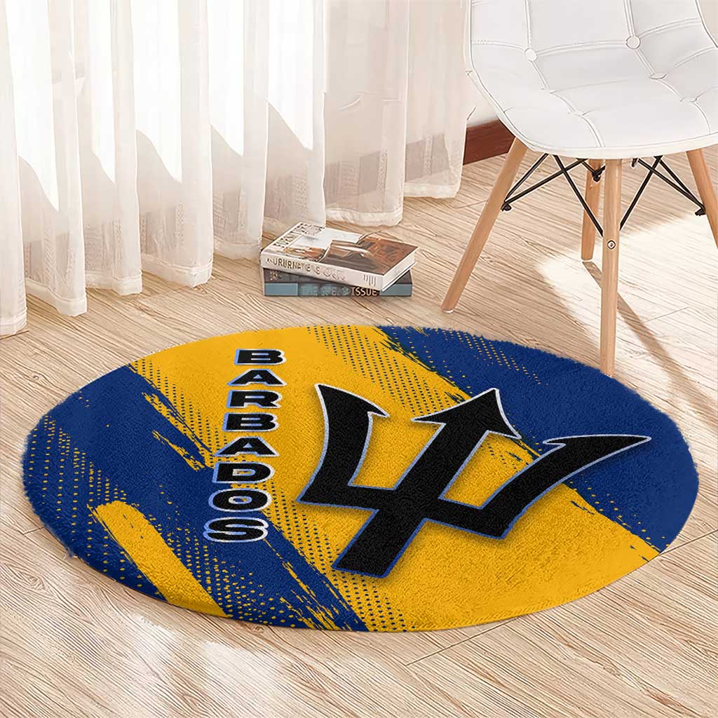 Barbados Trident and Coat of Arms Round Carpet with Blue Yellow Patriotic Graphic - Wonder Print Shop