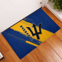 Barbados Trident and Coat of Arms Rubber Doormat with Blue Yellow Patriotic Graphic - Wonder Print Shop