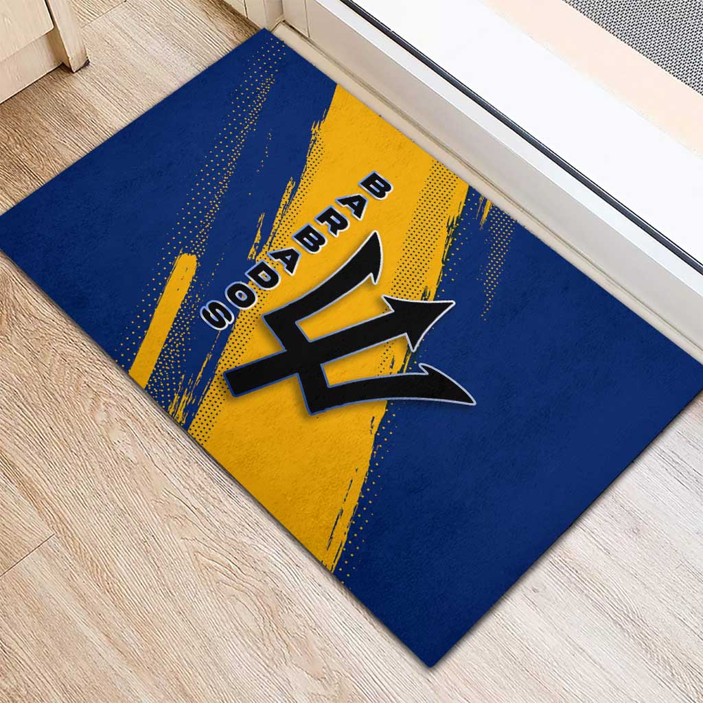 Barbados Trident and Coat of Arms Rubber Doormat with Blue Yellow Patriotic Graphic - Wonder Print Shop