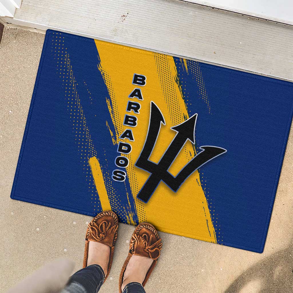 Barbados Trident and Coat of Arms Rubber Doormat with Blue Yellow Patriotic Graphic - Wonder Print Shop