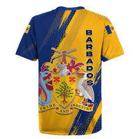 Barbados Trident and Coat of Arms Rugby Jersey with Blue Yellow Patriotic Graphic - Wonder Print Shop