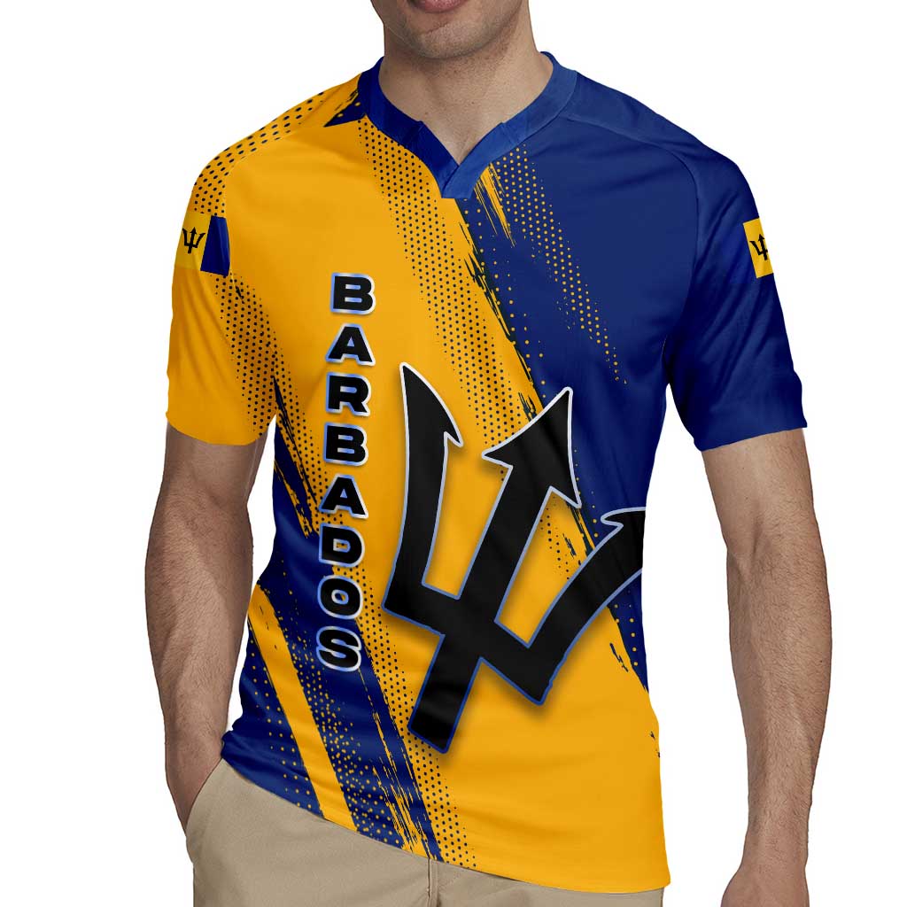Barbados Trident and Coat of Arms Rugby Jersey with Blue Yellow Patriotic Graphic - Wonder Print Shop