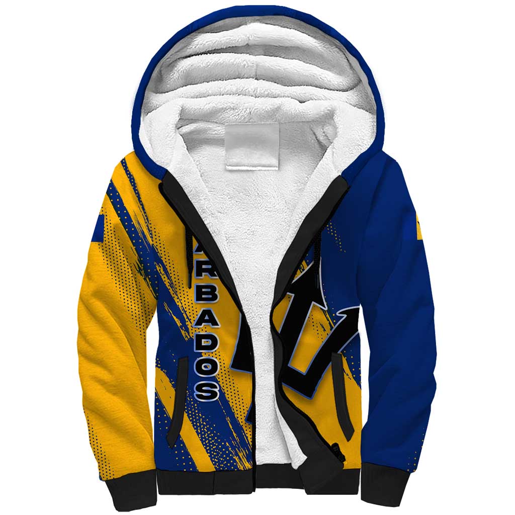 Barbados Trident and Coat of Arms Sherpa Hoodie with Blue Yellow Patriotic Graphic - Wonder Print Shop