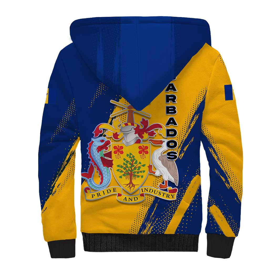 Barbados Trident and Coat of Arms Sherpa Hoodie with Blue Yellow Patriotic Graphic - Wonder Print Shop