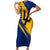 Barbados Trident and Coat of Arms Short Sleeve Bodycon Dress with Blue Yellow Patriotic Graphic - Wonder Print Shop