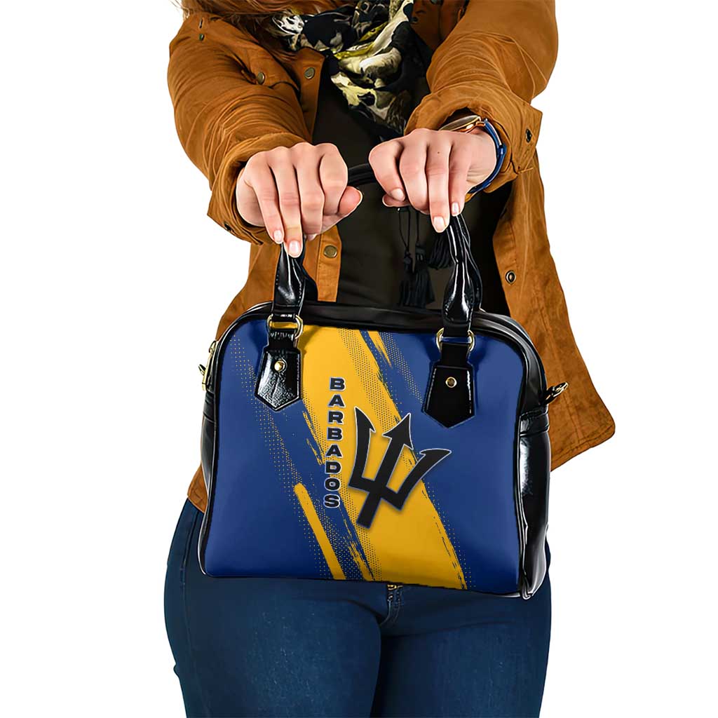 Barbados Trident and Coat of Arms Shoulder Handbag with Blue Yellow Patriotic Graphic - Wonder Print Shop
