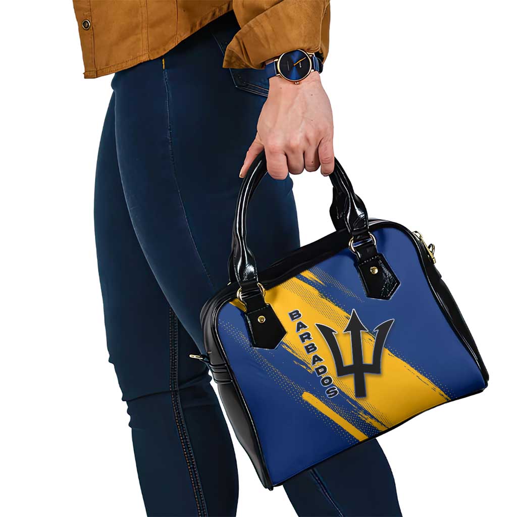 Barbados Trident and Coat of Arms Shoulder Handbag with Blue Yellow Patriotic Graphic - Wonder Print Shop