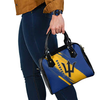 Barbados Trident and Coat of Arms Shoulder Handbag with Blue Yellow Patriotic Graphic - Wonder Print Shop