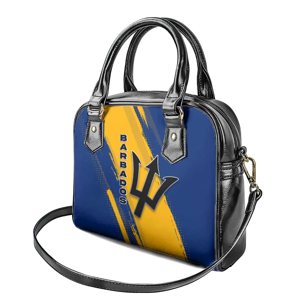 Barbados Trident and Coat of Arms Shoulder Handbag with Blue Yellow Patriotic Graphic - Wonder Print Shop