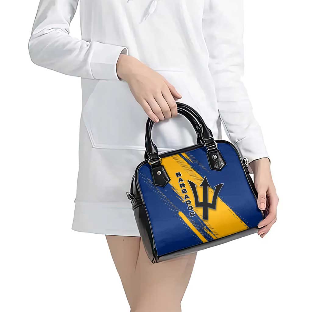 Barbados Trident and Coat of Arms Shoulder Handbag with Blue Yellow Patriotic Graphic - Wonder Print Shop